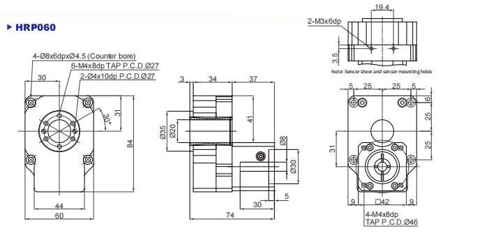 Dibujos del reductor de plataforma giratoria hueca serie HPR60