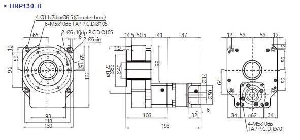 Dibujos del reductor de plataforma giratoria hueca serie HPR130H