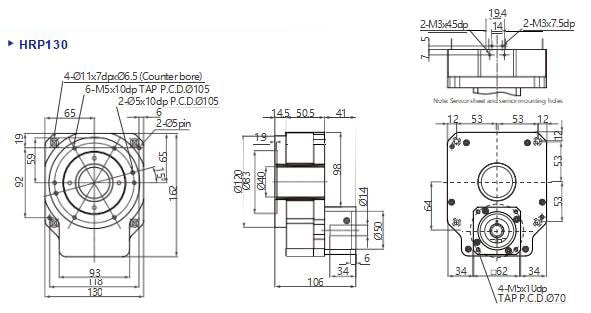 Dibujos del reductor de plataforma giratoria hueca serie HPR130