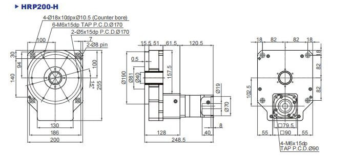 Dibujos del reductor de plataforma giratoria hueca serie HPR200H