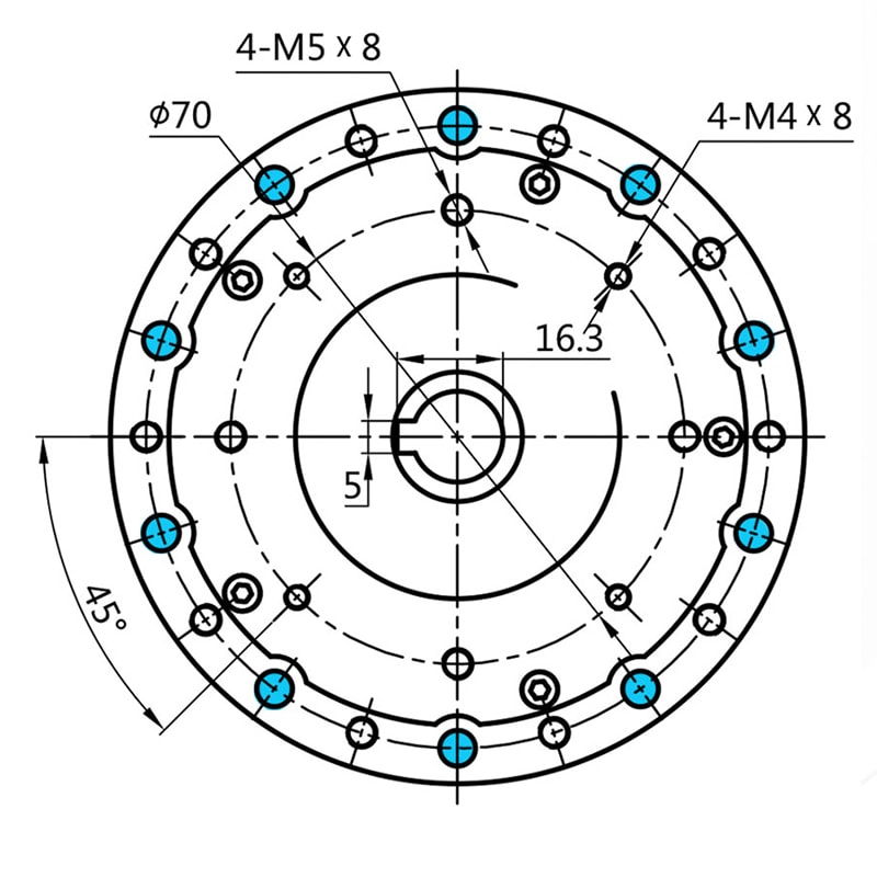 Reductor de engranajes circulares de salida de brida WF25